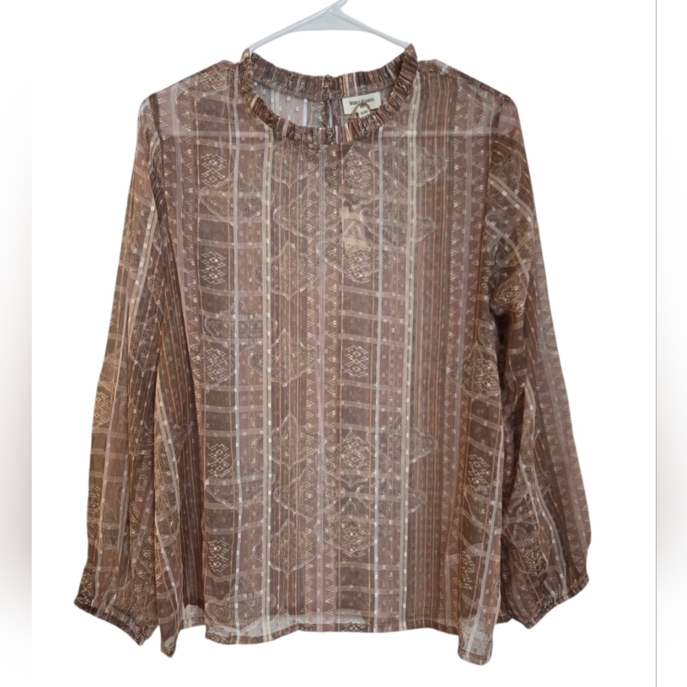 World‎ Market Sheer Boho Peasant Blouse Size S / M Balloon Sleeves Textured NEW